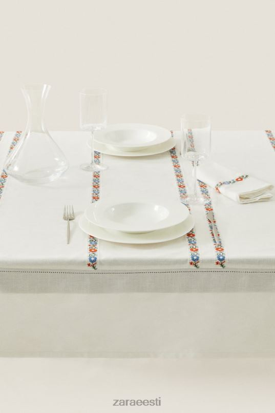 Zara tikitud puuvillane laudlina unisex valge tarvikud 42F0H1662