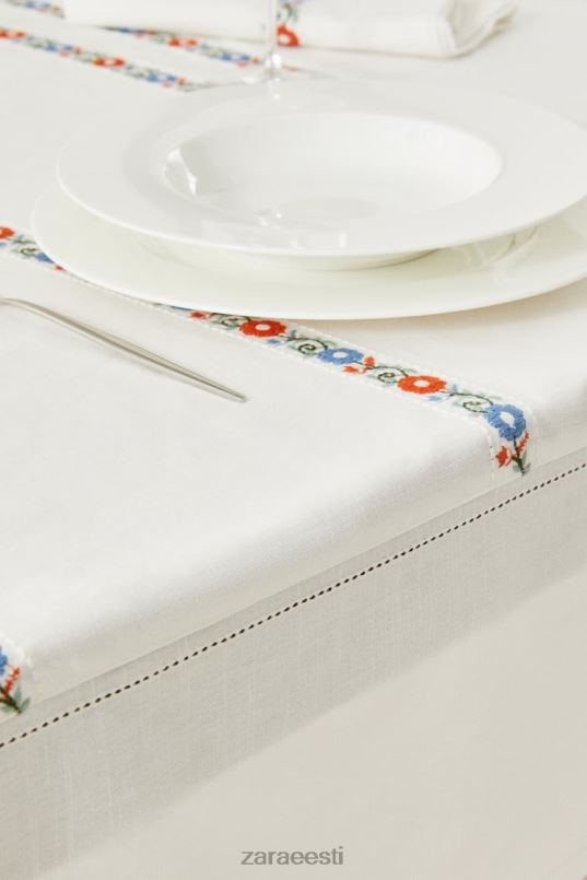 Zara tikitud puuvillane laudlina unisex valge tarvikud 42F0H1662