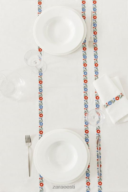 Zara tikitud puuvillane laudlina unisex valge tarvikud 42F0H1662