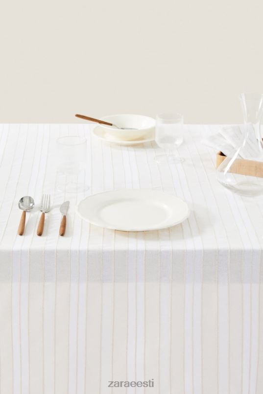 Zara värvitud niidiga triibuline laudlina unisex ekru tarvikud 42F0H1672