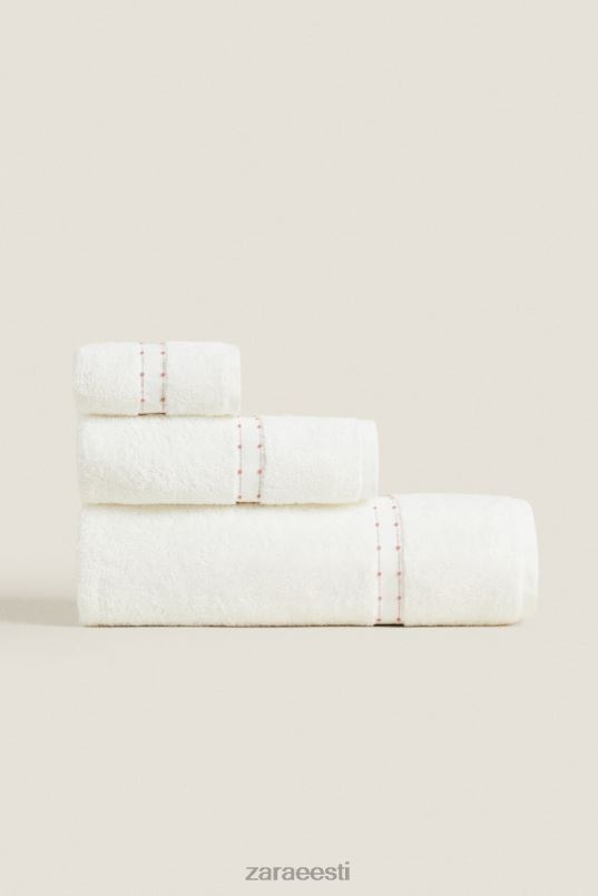 Zara tikitud äärisega puuvillane rätik unisex austri valge tarvikud 42F0H1705