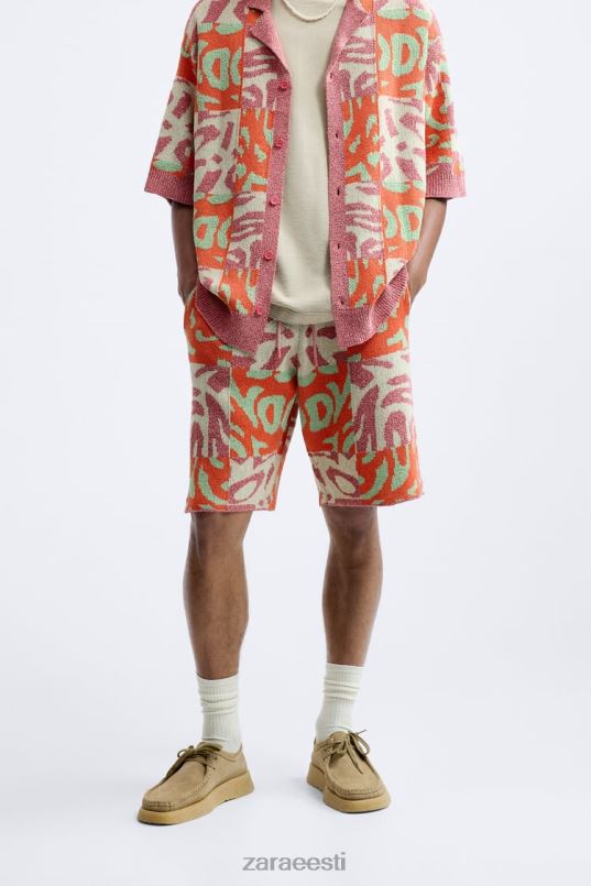 Zara žakaarvärvi lapiga kootud lühikesed püksid mehed roosa Riietus 42F0H1238
