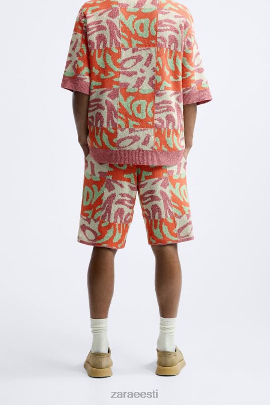Zara žakaarvärvi lapiga kootud lühikesed püksid mehed roosa Riietus 42F0H1238