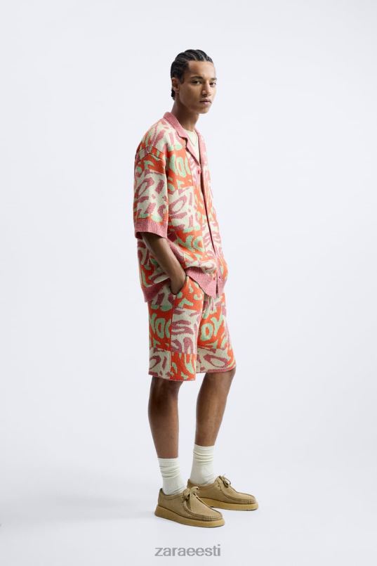 Zara žakaarvärvi lapiga kootud lühikesed püksid mehed roosa Riietus 42F0H1238