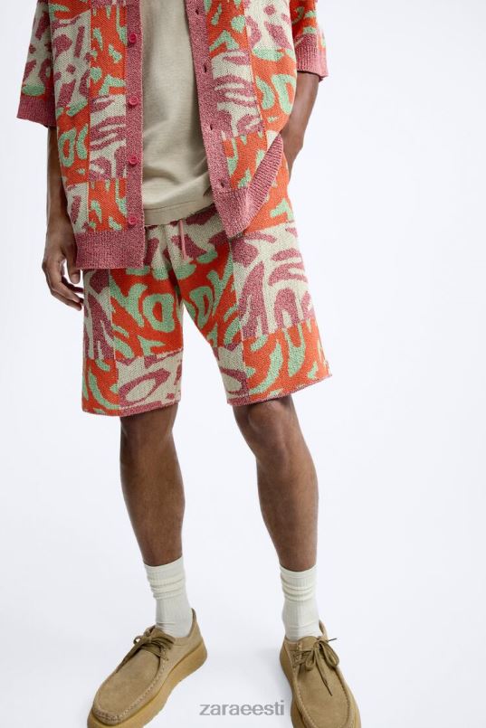 Zara žakaarvärvi lapiga kootud lühikesed püksid mehed roosa Riietus 42F0H1238