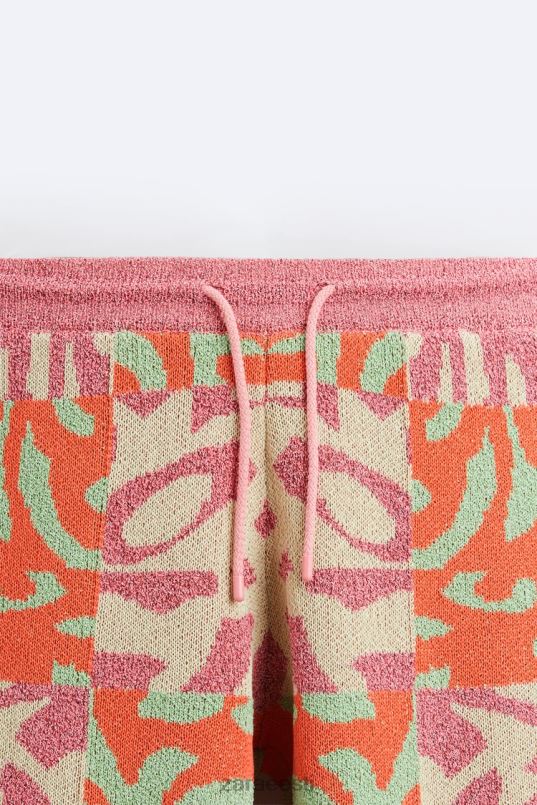 Zara žakaarvärvi lapiga kootud lühikesed püksid mehed roosa Riietus 42F0H1238