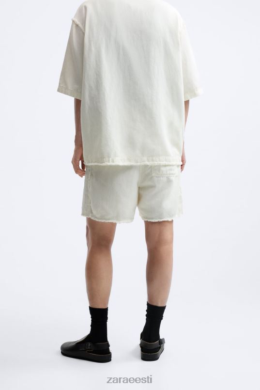 Zara puuvillased linased lühikesed püksid mehed austri valge Riietus 42F0H1250