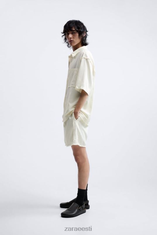 Zara puuvillased linased lühikesed püksid mehed austri valge Riietus 42F0H1250
