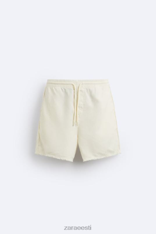 Zara puuvillased linased lühikesed püksid mehed austri valge Riietus 42F0H1250