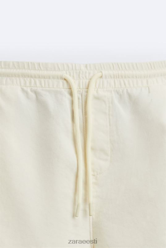 Zara puuvillased linased lühikesed püksid mehed austri valge Riietus 42F0H1250