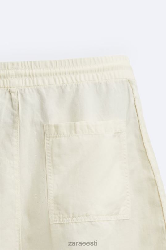 Zara puuvillased linased lühikesed püksid mehed austri valge Riietus 42F0H1250