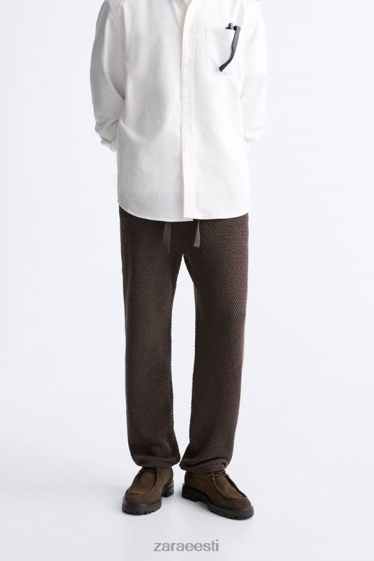 Zara heegeldatud tekstuuriga püksid mehed šokolaadi Riietus 42F0H959