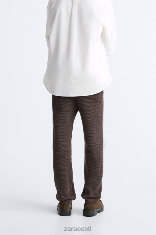Zara heegeldatud tekstuuriga püksid mehed šokolaadi Riietus 42F0H959