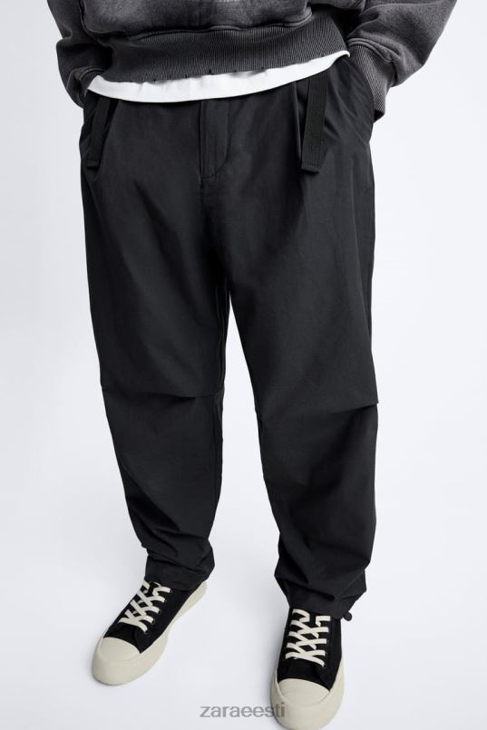 Zara rihmaga tehnilised püksid mehed must Riietus 42F0H952