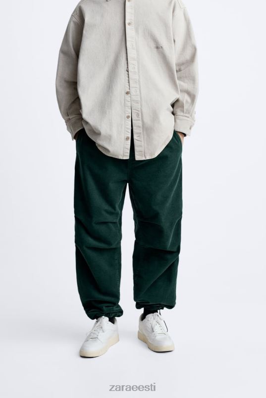 Zara velvetist langevarjupüksid mehed pudel roheline Riietus 42F0H950