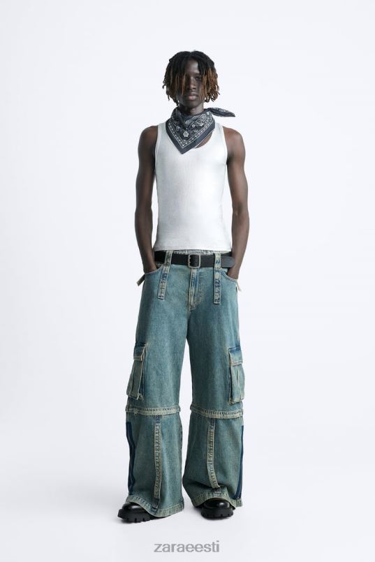 Zara eemaldatavad cargo teksad mehed sinine Roheline Riietus 42F0H1103