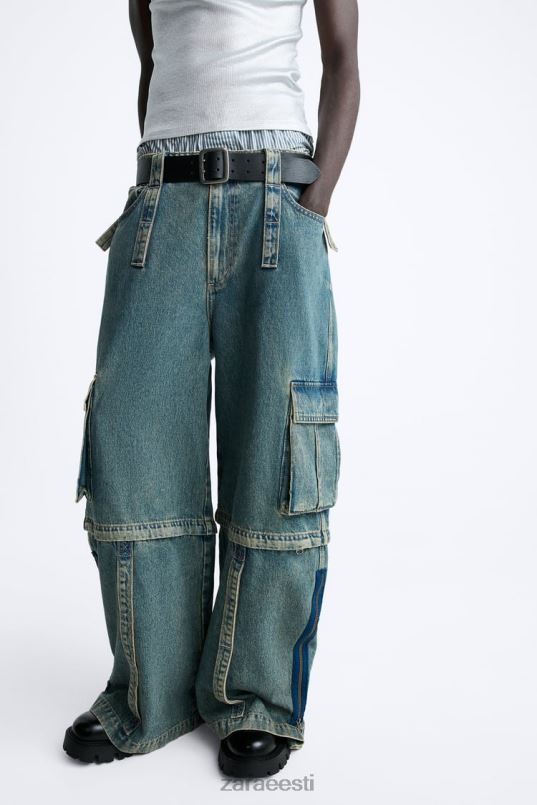 Zara eemaldatavad cargo teksad mehed sinine Roheline Riietus 42F0H1103