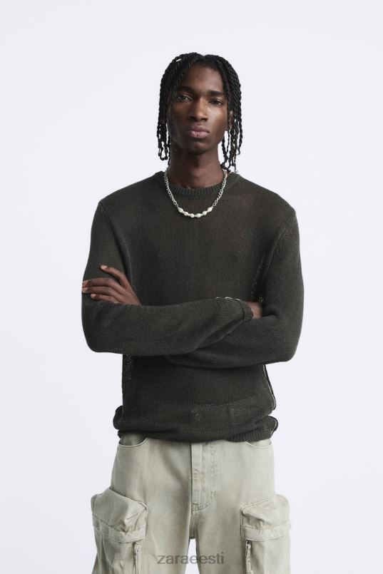 Zara avatud tekstuuriga kampsun mehed tume khaki Riietus 42F0H1037