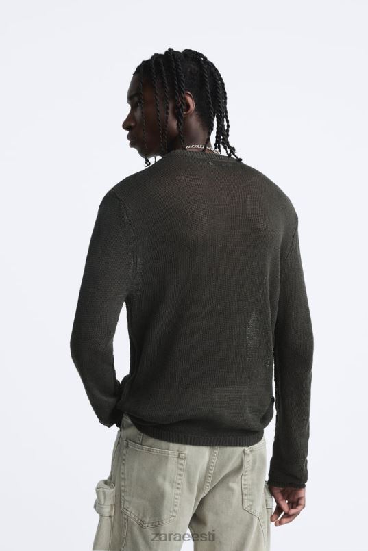 Zara avatud tekstuuriga kampsun mehed tume khaki Riietus 42F0H1037