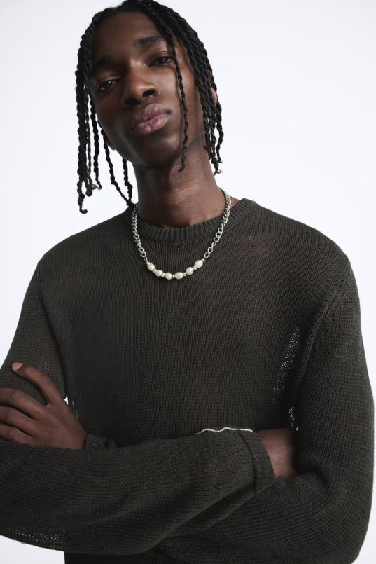 Zara avatud tekstuuriga kampsun mehed tume khaki Riietus 42F0H1037