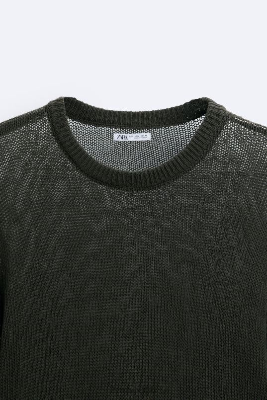 Zara avatud tekstuuriga kampsun mehed tume khaki Riietus 42F0H1037