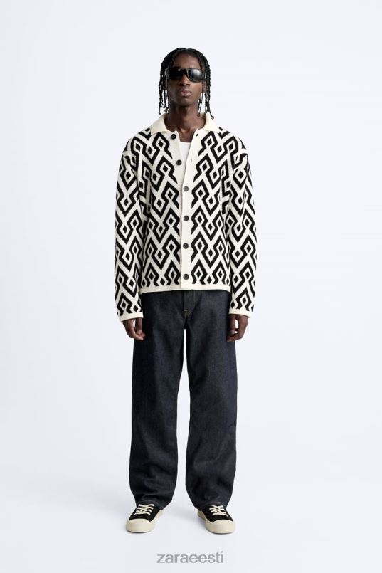 Zara geomeetriline žakaarkootud kardigan mehed ekru Riietus 42F0H1046