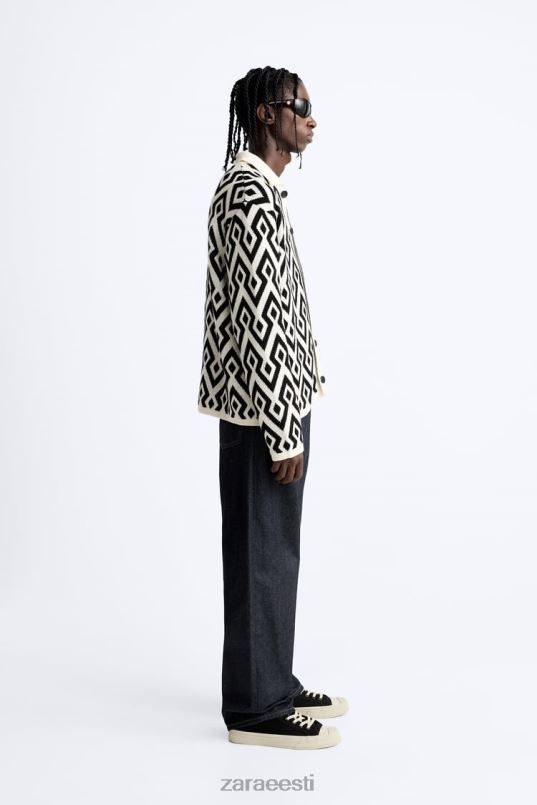 Zara geomeetriline žakaarkootud kardigan mehed ekru Riietus 42F0H1046