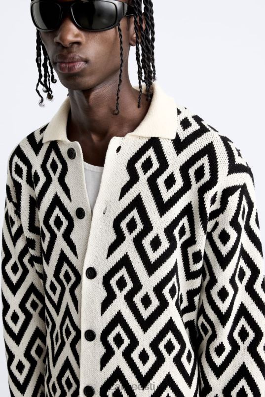 Zara geomeetriline žakaarkootud kardigan mehed ekru Riietus 42F0H1046