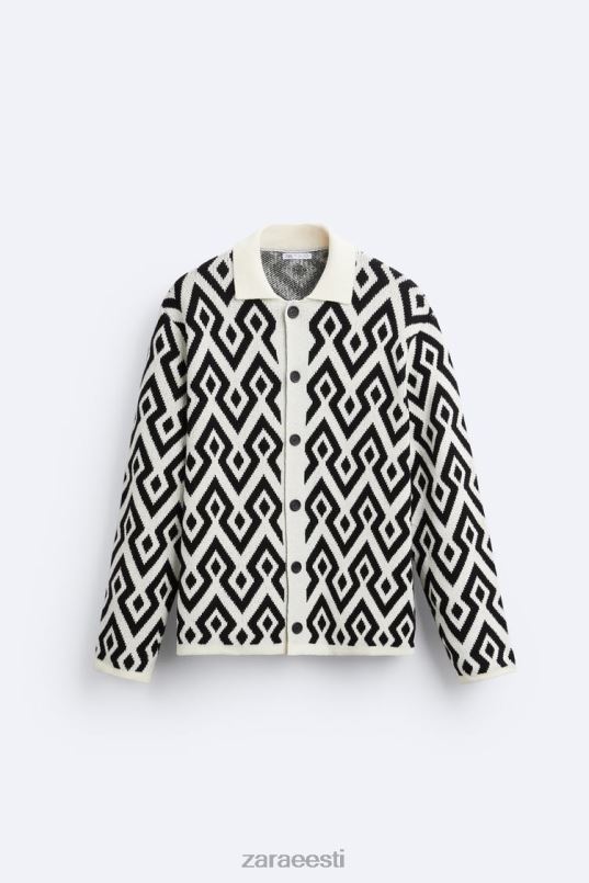 Zara geomeetriline žakaarkootud kardigan mehed ekru Riietus 42F0H1046