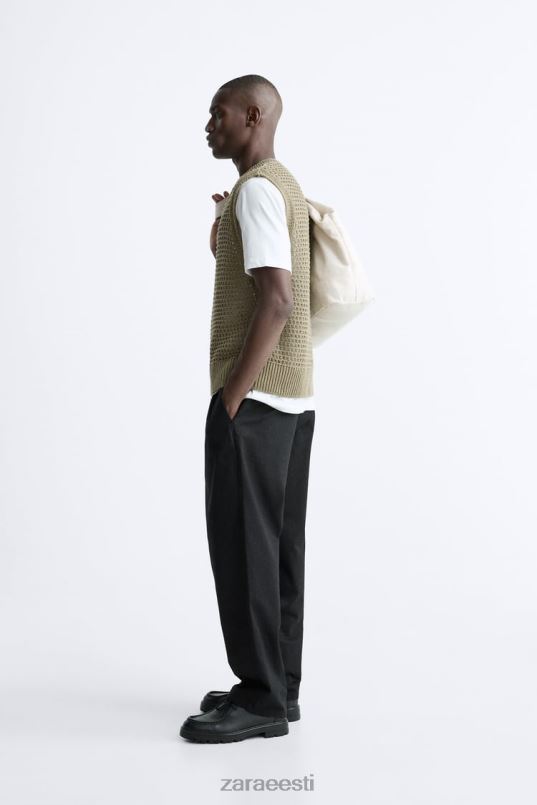 Zara heegeldatud kootud vest mehed pruun/teip Riietus 42F0H1033