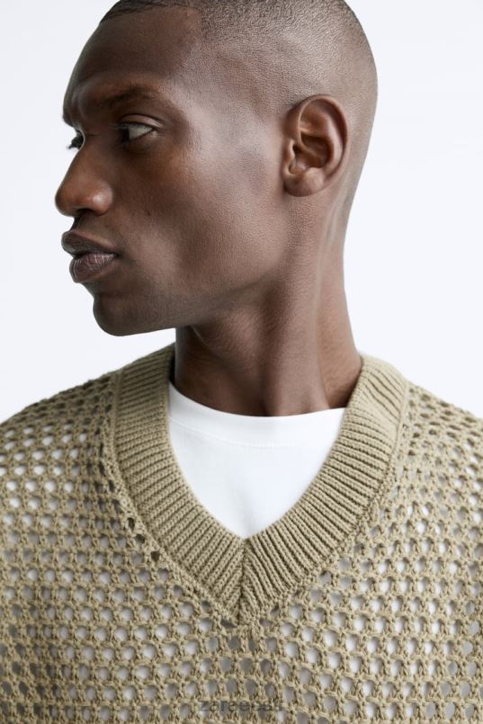 Zara heegeldatud kootud vest mehed pruun/teip Riietus 42F0H1033