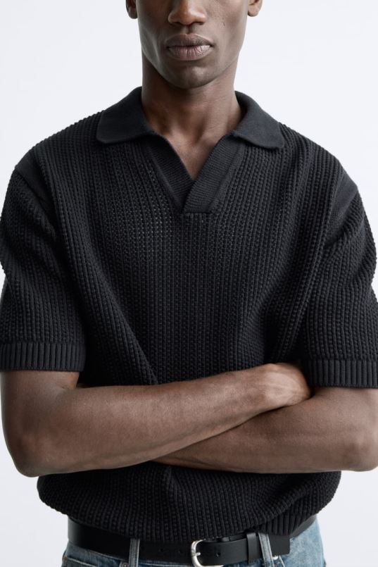 Zara heegeldatud kududa polo mehed must Riietus 42F0H1025