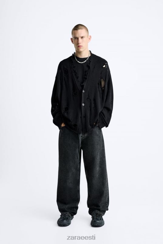 Zara rebenenud struktureeritud kardigan mehed must Riietus 42F0H1030