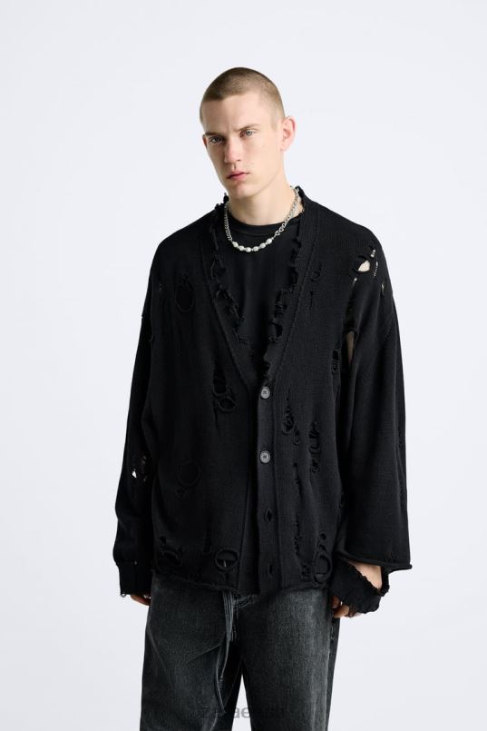 Zara rebenenud struktureeritud kardigan mehed must Riietus 42F0H1030