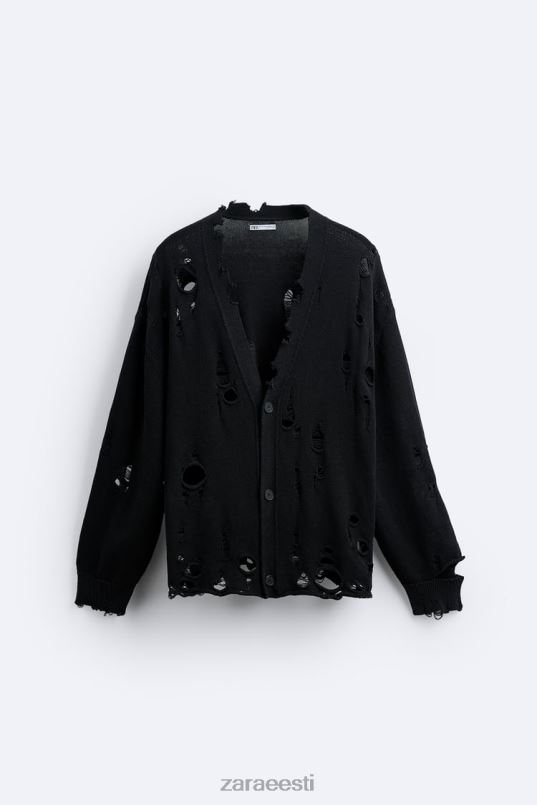 Zara rebenenud struktureeritud kardigan mehed must Riietus 42F0H1030