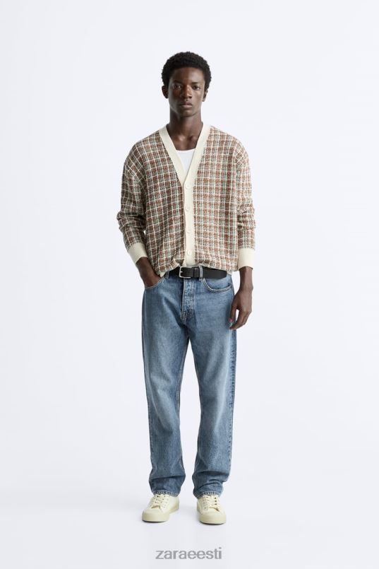 Zara ruuduline žakaarkardigan mehed ekru Riietus 42F0H1044