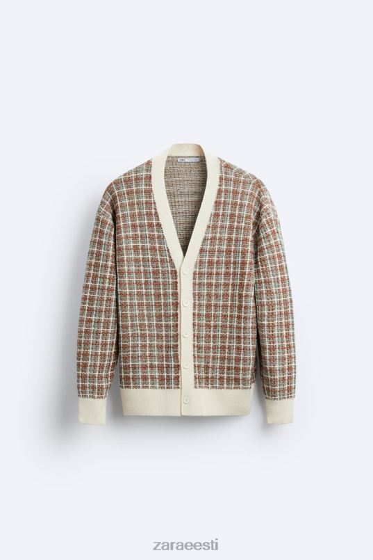 Zara ruuduline žakaarkardigan mehed ekru Riietus 42F0H1044