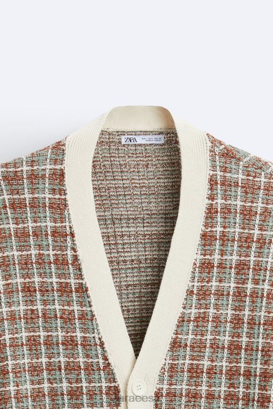 Zara ruuduline žakaarkardigan mehed ekru Riietus 42F0H1044