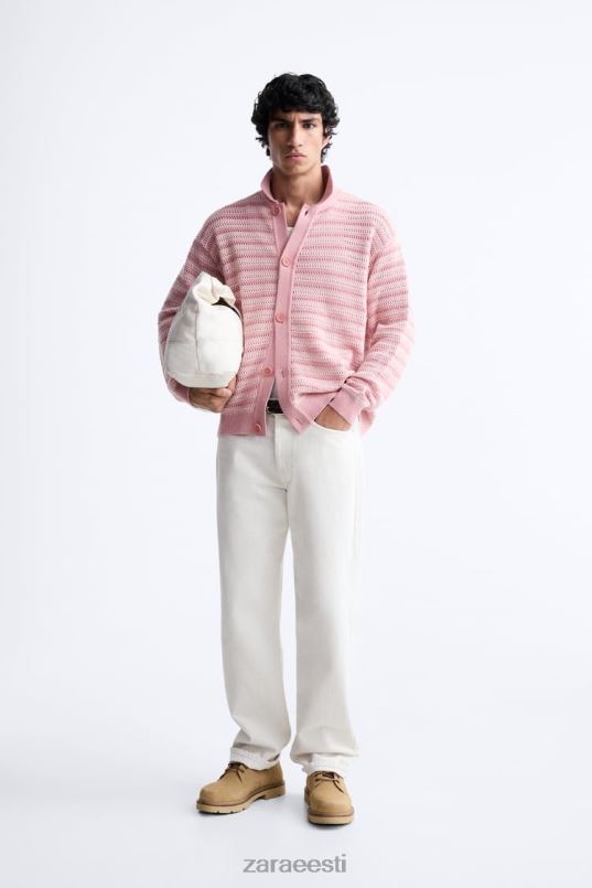 Zara tekstuuriga puuvillane kardigan mehed roosa Riietus 42F0H1039