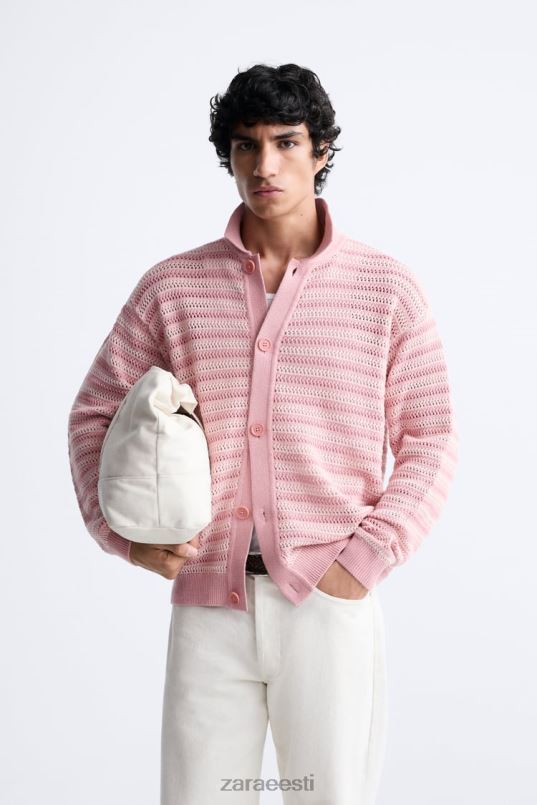 Zara tekstuuriga puuvillane kardigan mehed roosa Riietus 42F0H1039