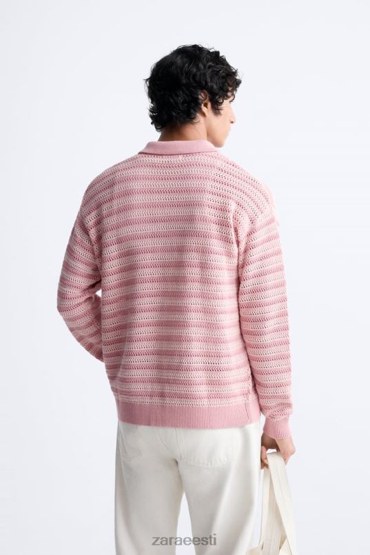 Zara tekstuuriga puuvillane kardigan mehed roosa Riietus 42F0H1039