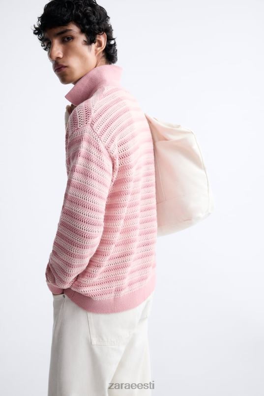 Zara tekstuuriga puuvillane kardigan mehed roosa Riietus 42F0H1039