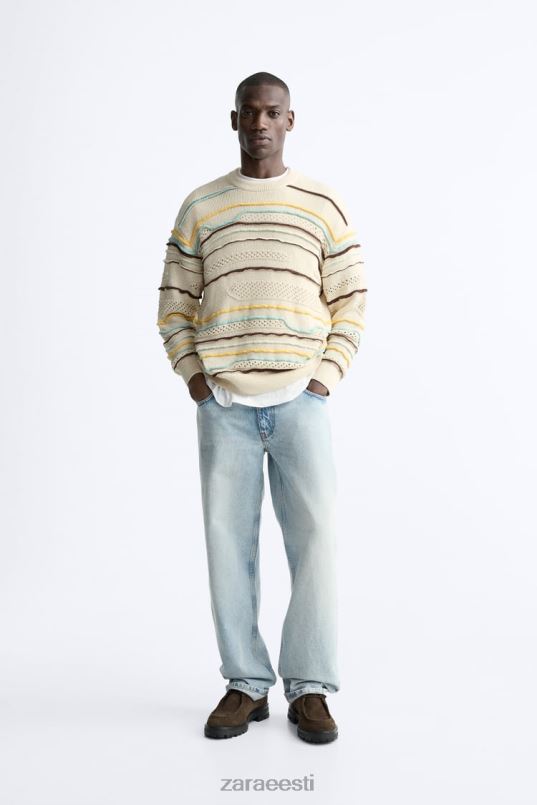 Zara tekstuuriga triibuline kampsun mehed ekru Riietus 42F0H1031