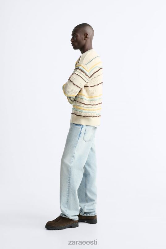 Zara tekstuuriga triibuline kampsun mehed ekru Riietus 42F0H1031