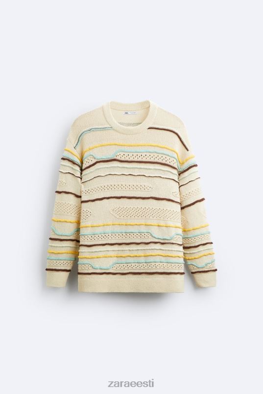 Zara tekstuuriga triibuline kampsun mehed ekru Riietus 42F0H1031