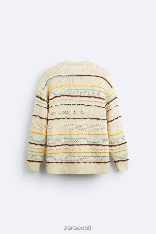 Zara tekstuuriga triibuline kampsun mehed ekru Riietus 42F0H1031