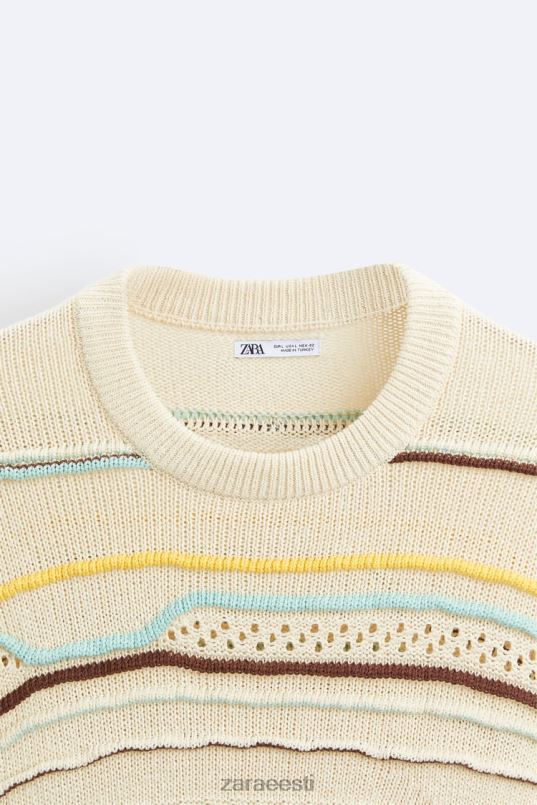 Zara tekstuuriga triibuline kampsun mehed ekru Riietus 42F0H1031