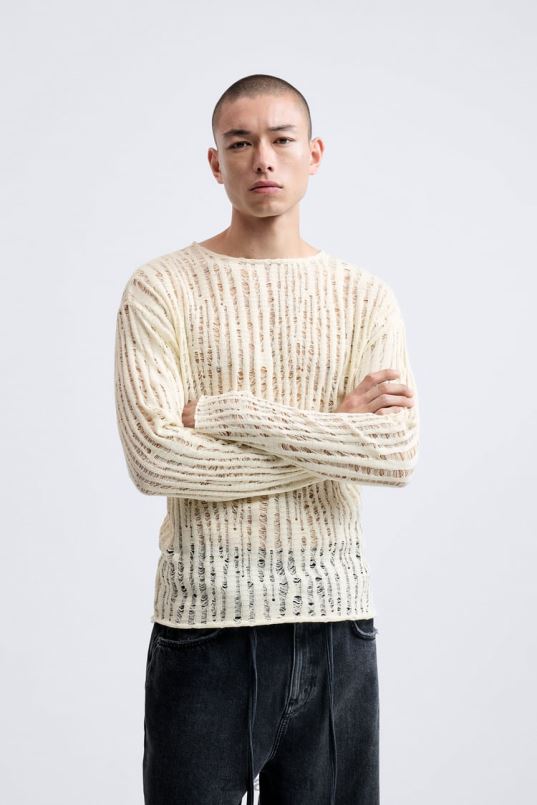 Zara tilkpistega top mehed ekru Riietus 42F0H1034