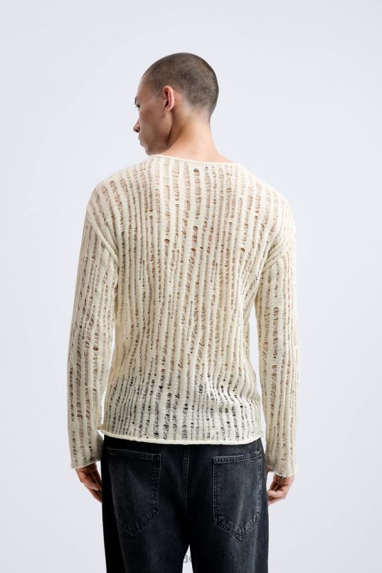 Zara tilkpistega top mehed ekru Riietus 42F0H1034