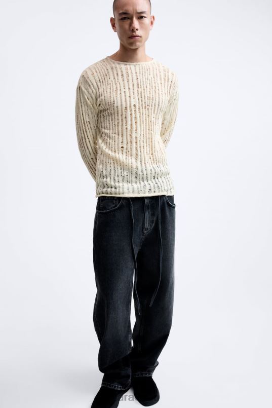 Zara tilkpistega top mehed ekru Riietus 42F0H1034